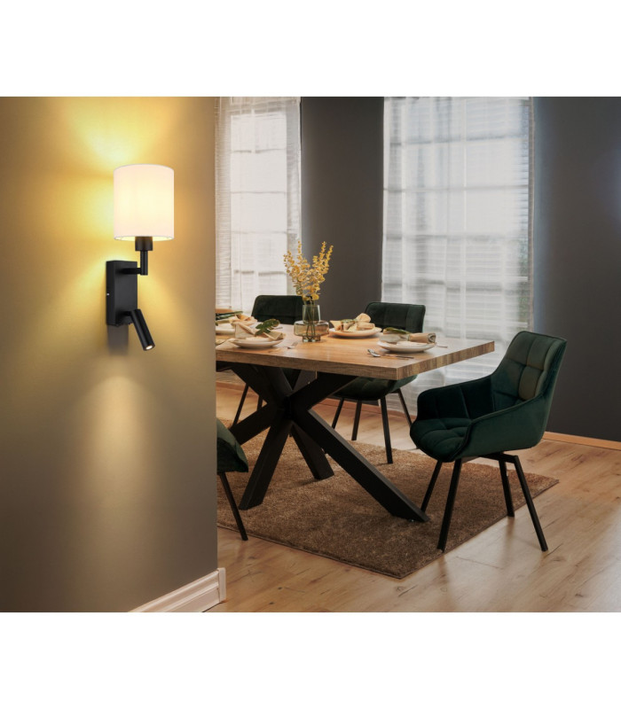 Zamora Reading Wall Light Matt Black Textile White Shade E27-2