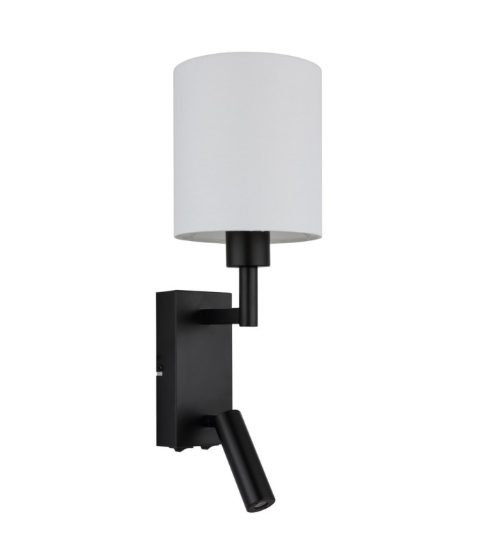 Zamora Reading Wall Light Matt Black Textile White Shade E27-3