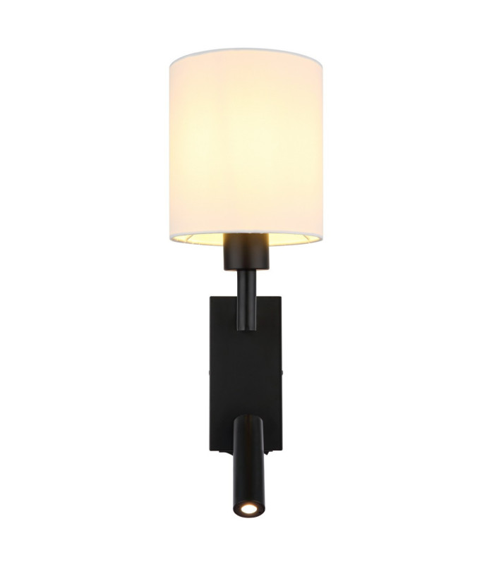 Zamora Reading Wall Light Matt Black Textile White Shade E27-4