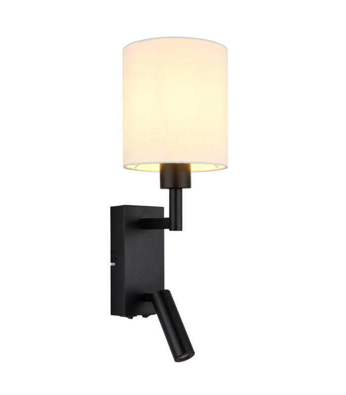 Zamora Reading Wall Light Matt Black Textile White Shade E27-6