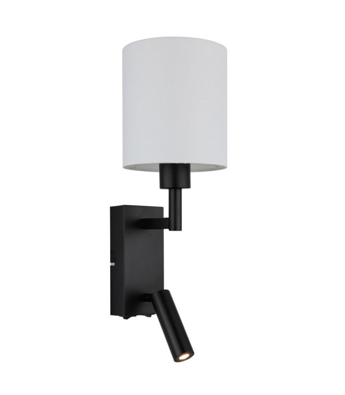 Zamora Reading Wall Light Matt Black Textile White Shade E27-7