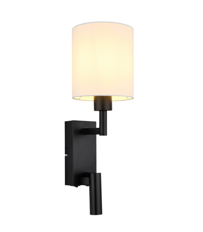 Zamora Reading Wall Light Matt Black Textile White Shade E27-8