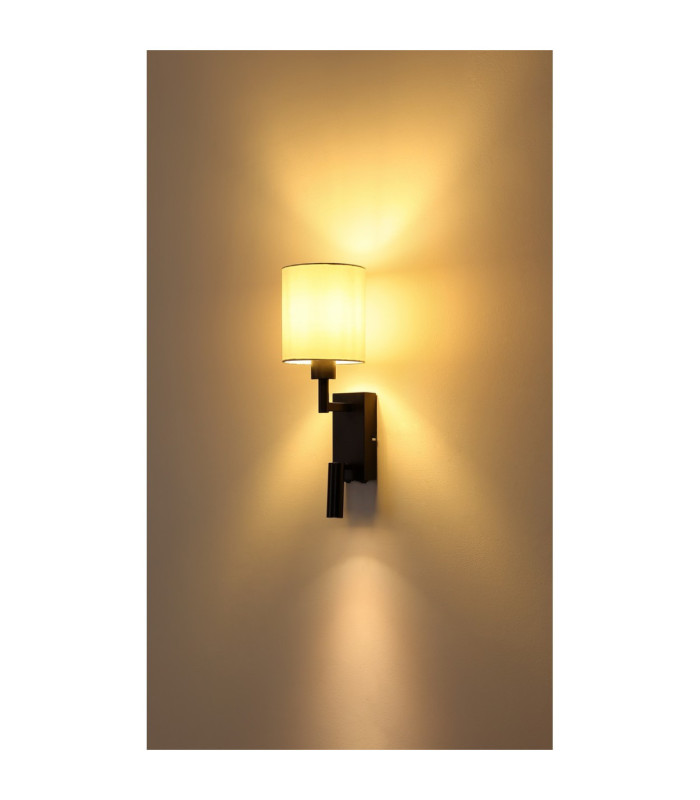 Zamora Reading Wall Light Matt Black Textile White Shade E27-9