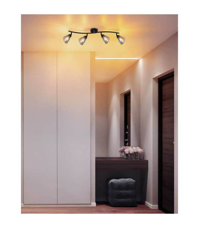 Paula Ceiling Spotlight Bar Matt Black Smoke Glass Shades 4x E14-2