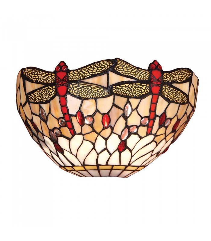 1 Light Indoor Dragonfly Tiffany Wall Uplighter Dark Bronze, Beige, E14 - 1