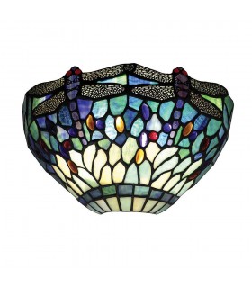 1 Light Indoor Dragonfly Tiffany Wall Uplighter Dark Bronze, Blue, E14 - 1