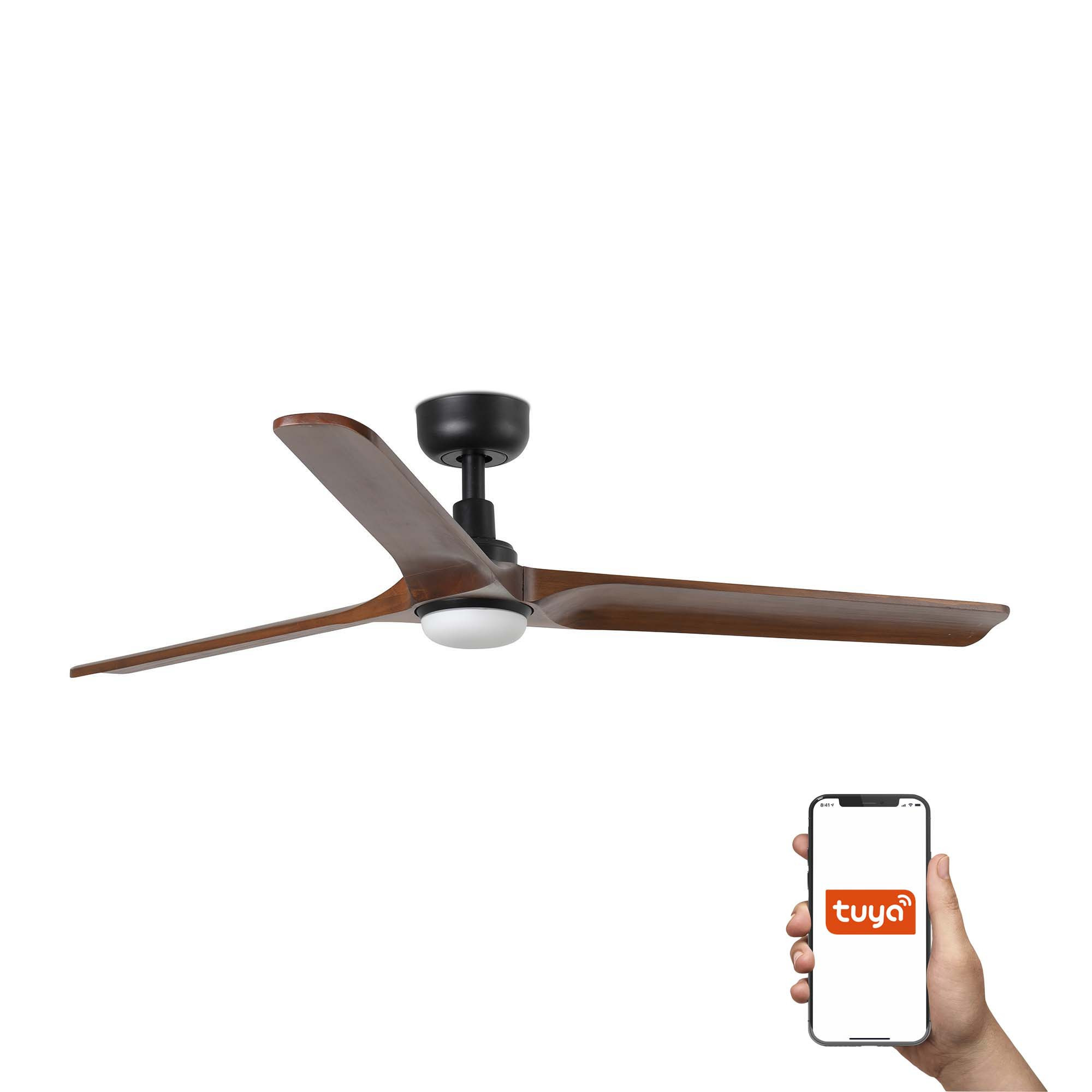 Heywood 132cm Smart LED Ceiling Fan Black, Walnut Blades