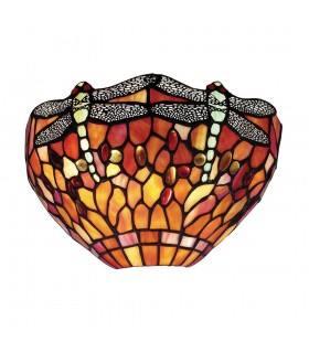 1 Light Indoor Dragonfly Tiffany Wall Uplighter Dark Bronze, Red, E14 - 1