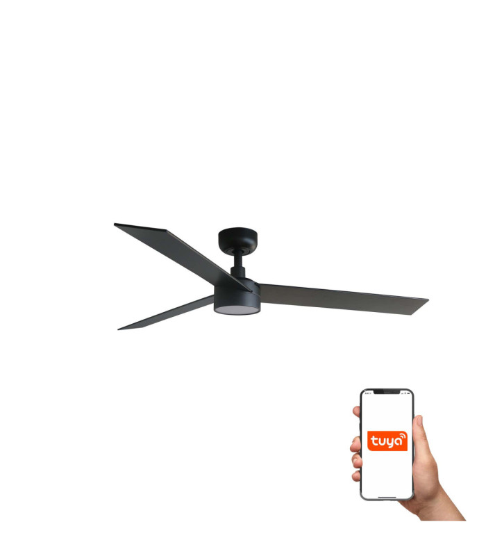Rudder 132cm Smart LED Ceiling Fan Matt Black Walnut Blade 3 Blade Reversible -1