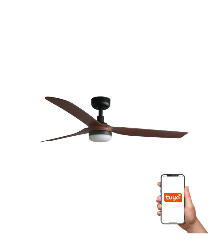 Punt 130cm Smart LED Ceiling Fan Black Dark Wood Blades-1