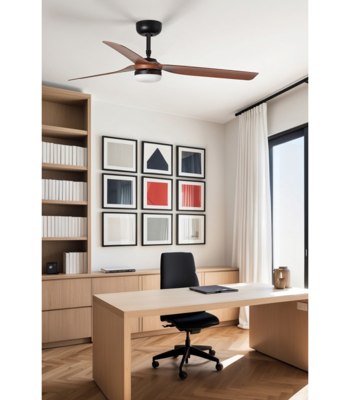 Punt 130cm Smart LED Ceiling Fan Black Dark Wood Blades-2