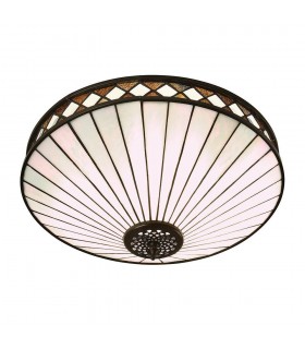 2 Light Medium Ceiling Flush Light Dark Bronze, Tiffany Glass, E27 - 1