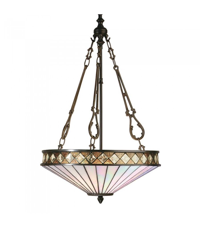 3 Light Medium Inverted Ceiling Pendant Bronze, Tiffany glass, E27 - 1