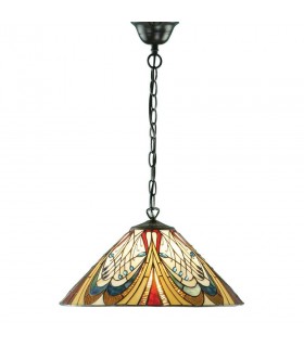 1 Light Medium Ceiling Pendant Dark Bronze, Tiffany glass, E27 - 1