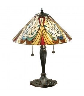 2 Light Medium Table Lamp Dark Bronze, Tiffany Glass, E27 - 1