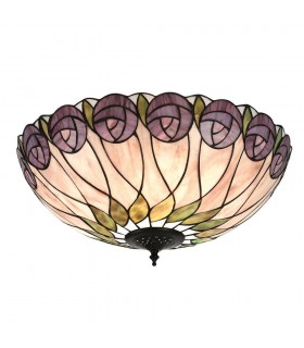 2 Light Large Ceiling Flush Light Dark Bronze, Tiffany Glass, E27 - 1