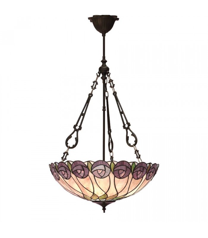 3 Light Large Inverted Ceiling Pendant Dark Bronze, Tiffany glass, E27 - 1