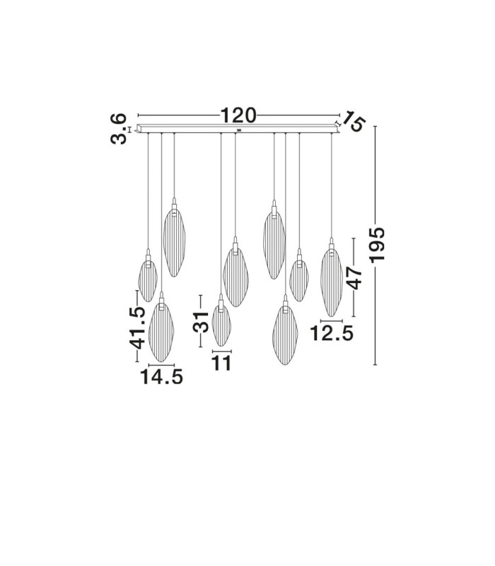 Seriq Bar Cluster Pendant Ceiling Light Matt Black Chrome Triac Dimmable LED 23W 668lm 3000K-7