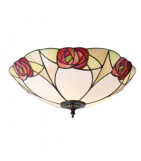 2 Light Large Ceiling Flush Light Dark Bronze, Tiffany Glass, E27 - 1