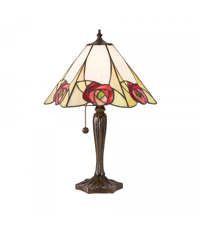 1 Light Medium Table Lamp Tiffany Glass, Dark Bronze Paint with Highlights, E27 - 1