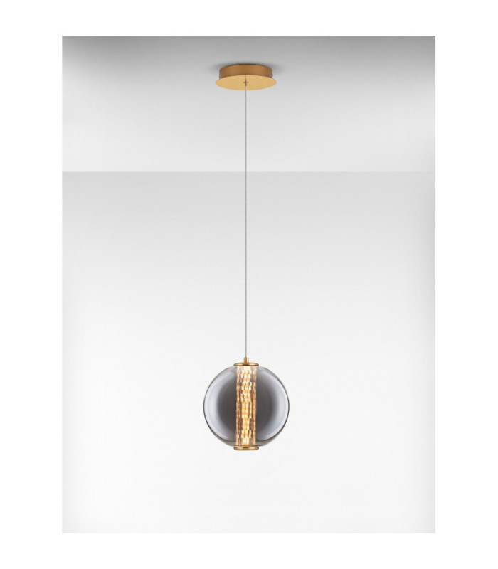 Navi Globe Pendant Ceiling Light Brass Gold Smokey Grey LED 8W 934lm 3000K-4