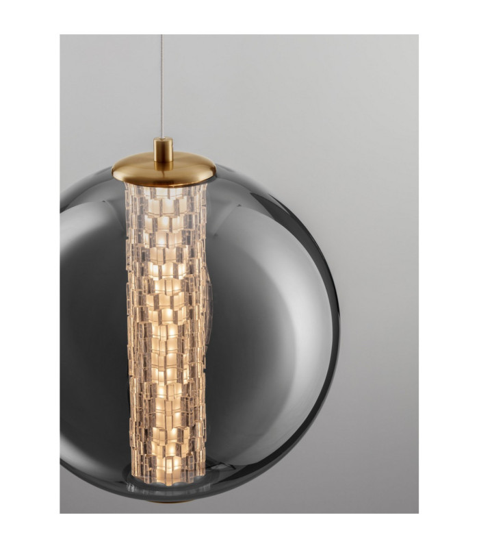 Navi Globe Pendant Ceiling Light Brass Gold Smokey Grey LED 8W 934lm 3000K-7