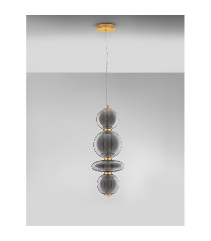 Navi Globe Pendant Ceiling Light Brass Gold Smokey Grey LED 20W 2601lm 3000K-3