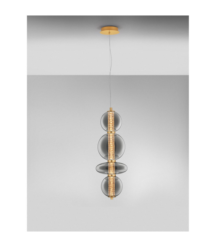 Navi Globe Pendant Ceiling Light Brass Gold Smokey Grey LED 20W 2601lm 3000K-4