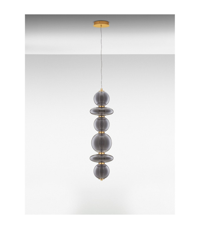 Navi Globe Pendant Ceiling Light Brass Gold Smokey Grey LED 27W 3201lm 3000K-3