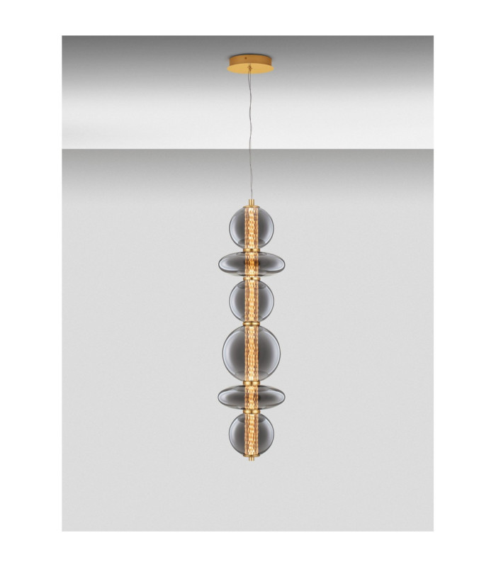 Navi Globe Pendant Ceiling Light Brass Gold Smokey Grey LED 27W 3201lm 3000K-4