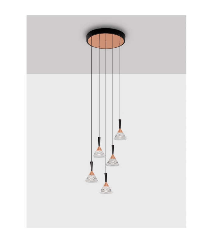 Paluz Cluster Pendant Ceiling Light Rose Gold Matt Black Triac Dimmable LED 30W 1558lm 3000K-3