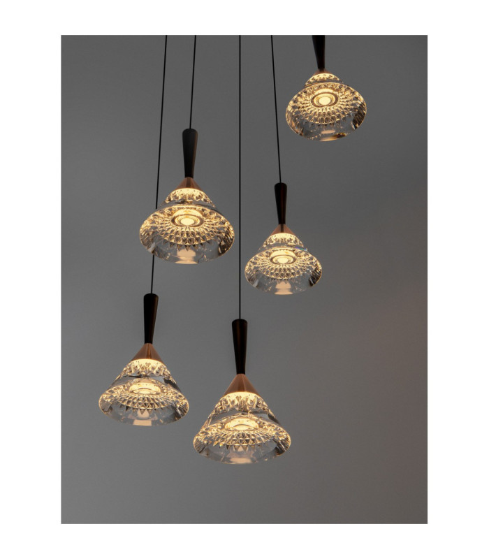 Paluz Cluster Pendant Ceiling Light Rose Gold Matt Black Triac Dimmable LED 30W 1558lm 3000K-5
