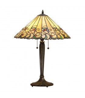 2 Light Medium Table Lamp Tiffany Glass, Dark Bronze Paint with Highlights, E27 - 1