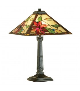 2 Light Medium Table Lamp Dark Bronze, Tiffany Glass, E27 - 1