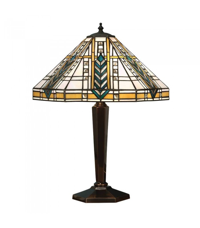 2 Light Medium Table Lamp Tiffany Glass, Deep Antique Patina, E27 - 1
