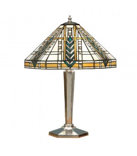 2 Light Medium Table Lamp Polished Aluminium, Tiffany Glass, E27 - 1