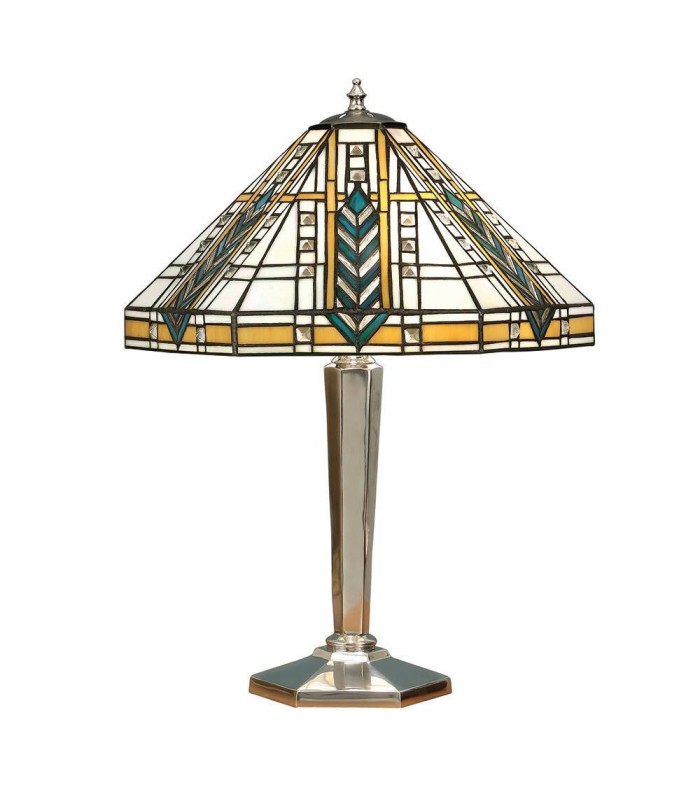 2 Light Medium Table Lamp Polished Aluminium, Tiffany Glass, E27 - 1