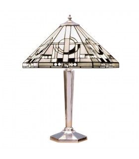 2 Light Medium Table Lamp Polished Aluminium, Tiffany Glass, E27 - 1