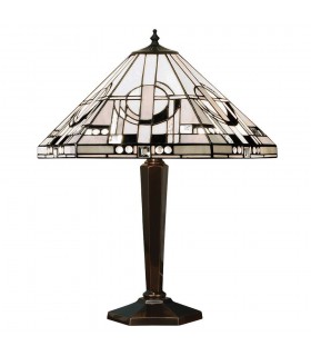 2 Light Medium Table Lamp Tiffany Glass, Deep Antique Patina, E27 - 1