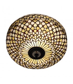 2 Light Large Ceiling Flush Light Dark Bronze, Tiffany Glass, E27 - 1