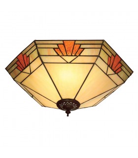 2 Light Large Ceiling Flush Light Dark Bronze, Tiffany Glass, E27 - 1