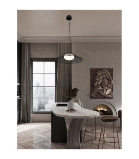 Brume Wire Frame Pendant Ceiling Light Matt Black Opal LED 13W 679lm 3000K-2