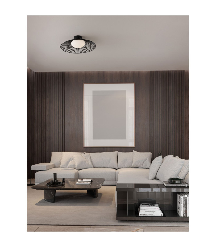 Brume Bowl Semi Flush Ceiling Light Matt Black Opal LED 13W 679lm 3000K-2