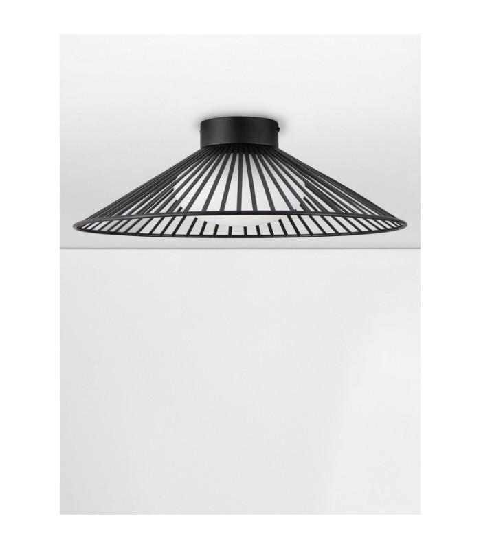 Brume Bowl Semi Flush Ceiling Light Matt Black Opal LED 13W 679lm 3000K-3