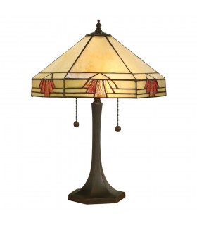 2 Light Medium Table Lamp Dark Bronze, Tiffany Glass, E27 - 1