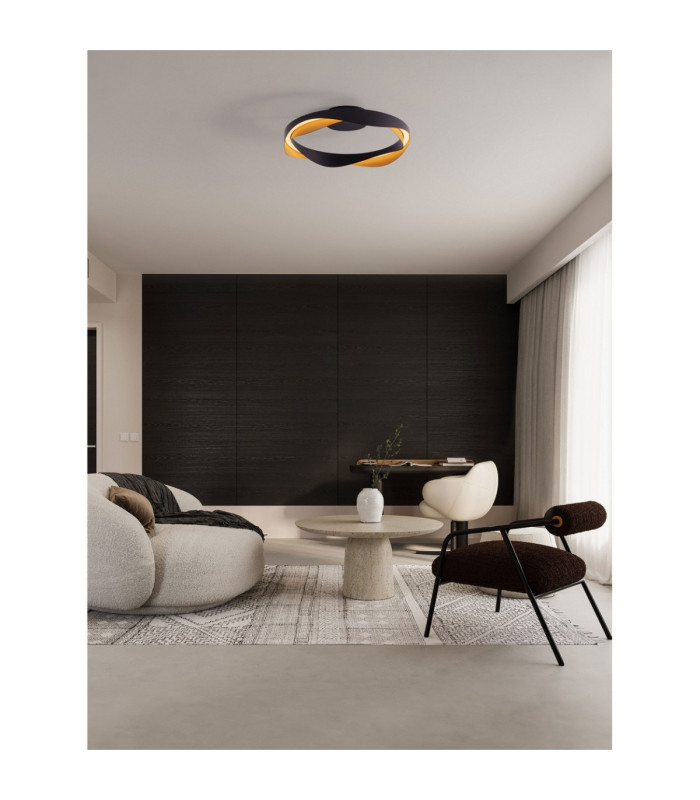 Radon Integrated LED Semi Flush Ceiling Light Matt Black Gold Triac Dimmable LED 40W 1244lm 3000K-2