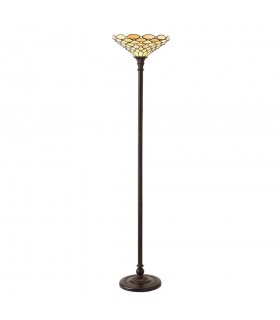 1 Light Pearl Floor Lamp Uplighter Dark Bronze, Tiffany Glass, E27 - 1