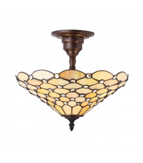 3 Light Medium Semi Flush Ceiling Light Bronze, Tiffany glass, E27 - 1