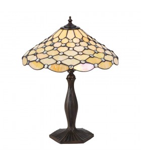 1 Light Medium Pearl Table Lamp Dark Bronze, Tiffany Glass, E27 - 1