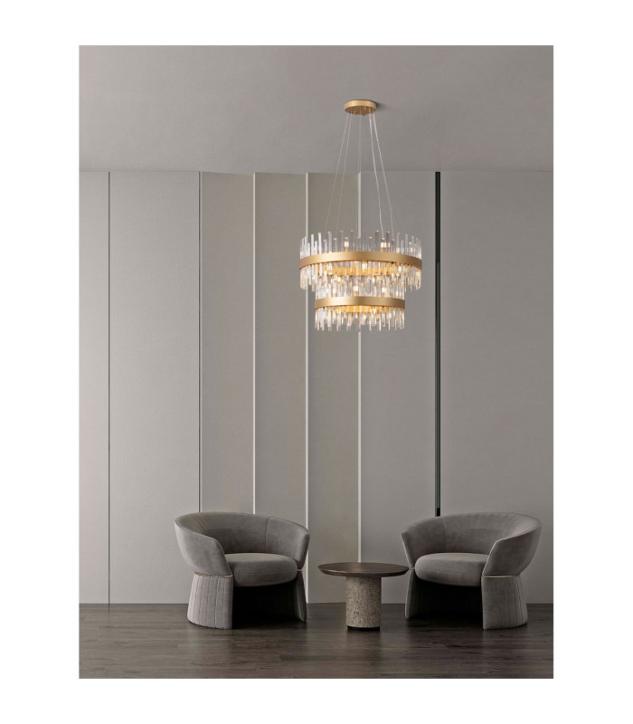Crown Pendant Ceiling Light Satin Gold LED G9 32x5W-2